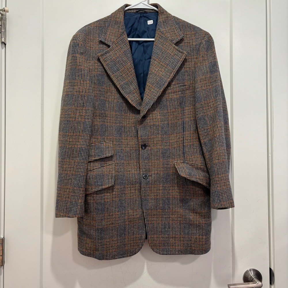 Malcolm Reed Ltd Vintage Wool Plaid Blazer Sport Coat Brown Blue Mens 40R